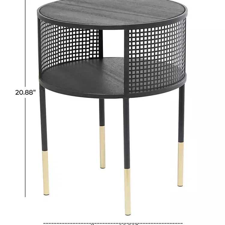 Accent & End Tables-Kirklands Home & Gold Metal Mesh Round Accent Table Black