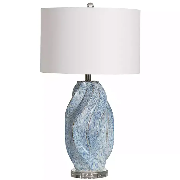 Table Lamps-Kirklands Home Blue Swirl Ceramic Table Lamp White