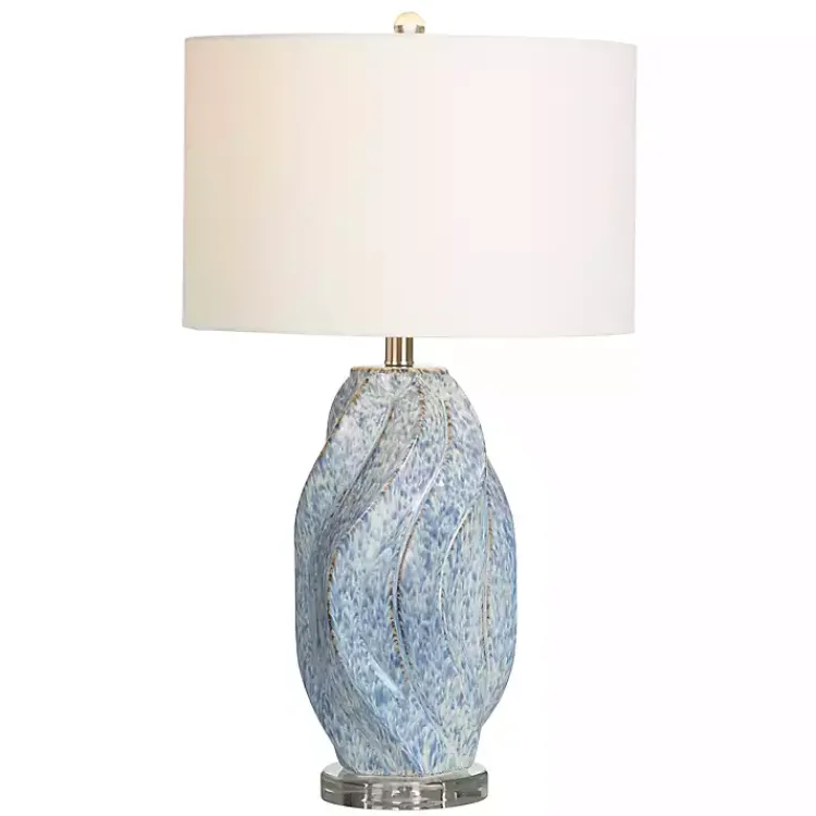 Table Lamps-Kirklands Home Blue Swirl Ceramic Table Lamp White