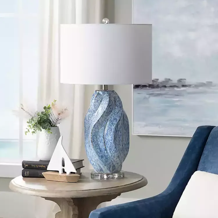 Table Lamps-Kirklands Home Blue Swirl Ceramic Table Lamp White