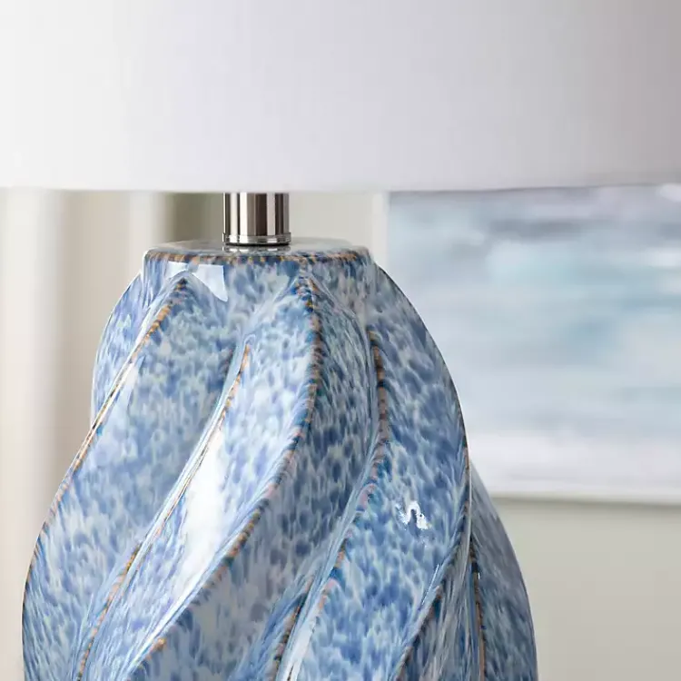 Table Lamps-Kirklands Home Blue Swirl Ceramic Table Lamp White