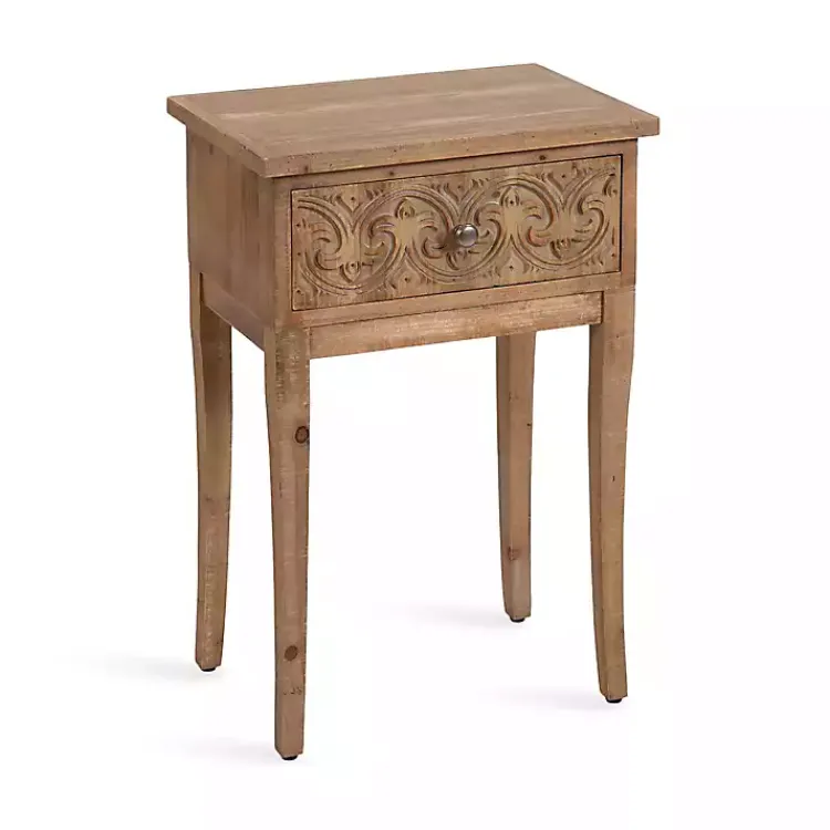 Accent & End Tables-Kirklands Home Rustic Ornate Carved Wood Accent Table Brown