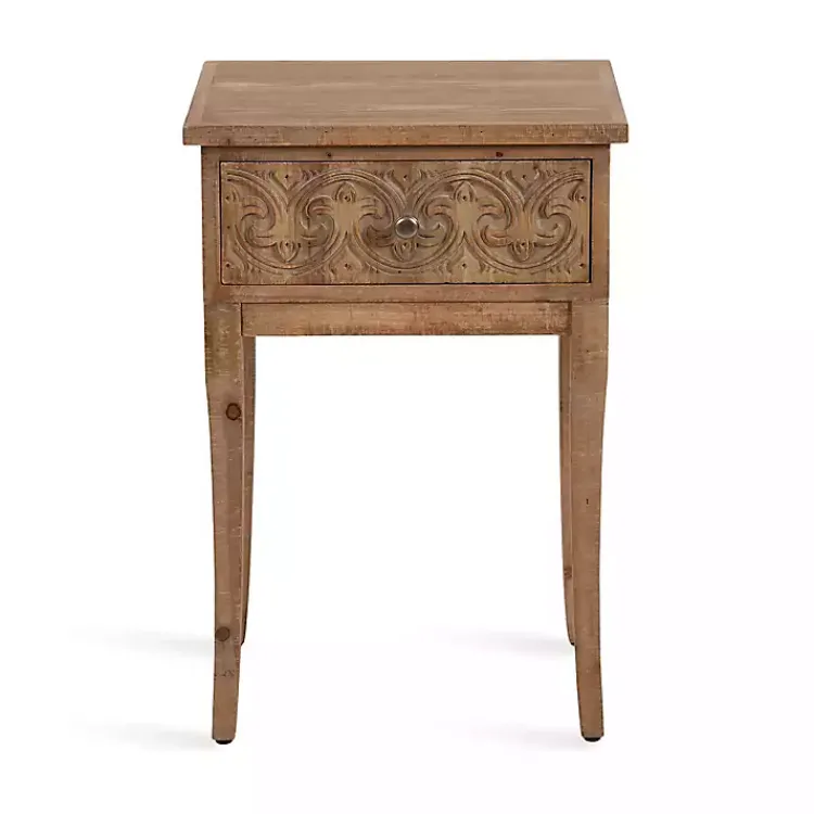 Accent & End Tables-Kirklands Home Rustic Ornate Carved Wood Accent Table Brown