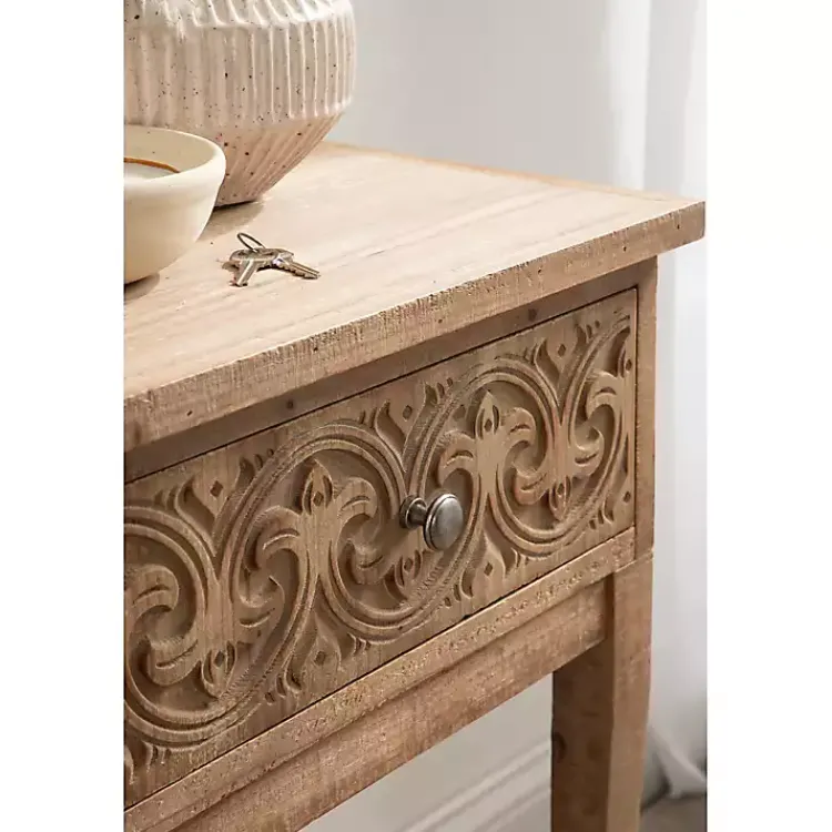Accent & End Tables-Kirklands Home Rustic Ornate Carved Wood Accent Table Brown