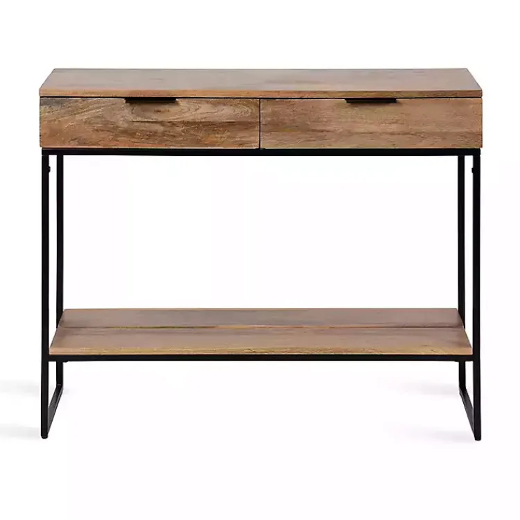 Console Tables-Kirklands Home Natural Wood Metal Console Table Black