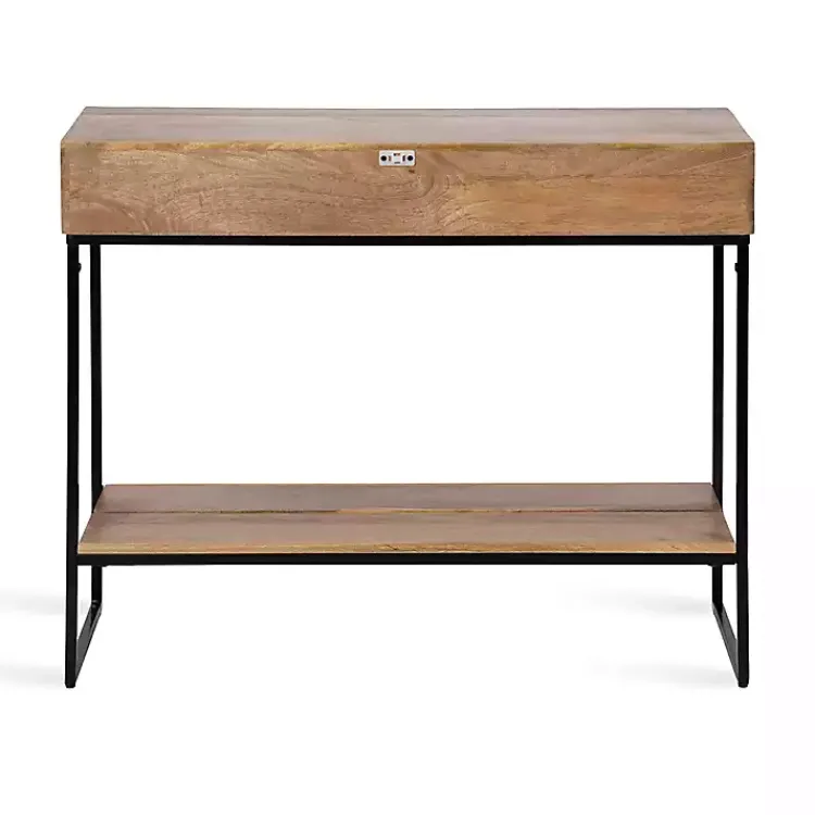 Console Tables-Kirklands Home Natural Wood Metal Console Table Black