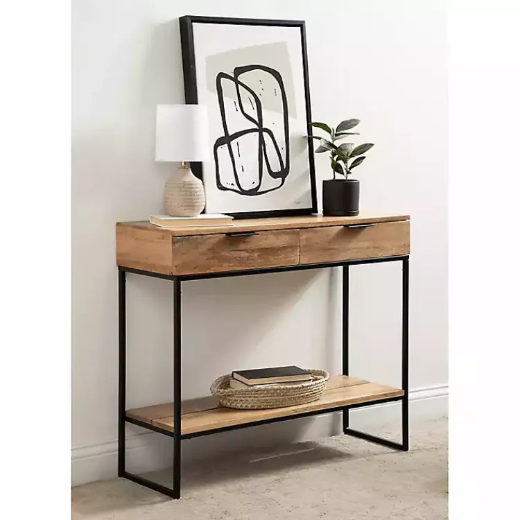 Console Tables-Kirklands Home Natural Wood Metal Console Table Black