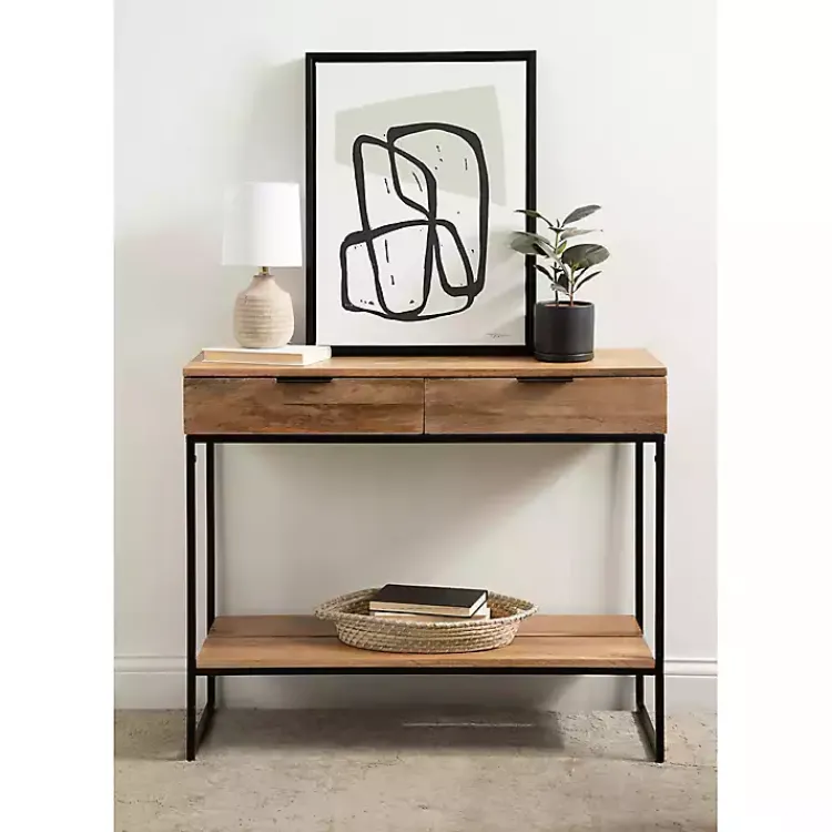 Console Tables-Kirklands Home Natural Wood Metal Console Table Black