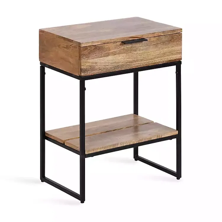 Accent & End Tables-Kirklands Home Natural Wood Metal Accent Table Black