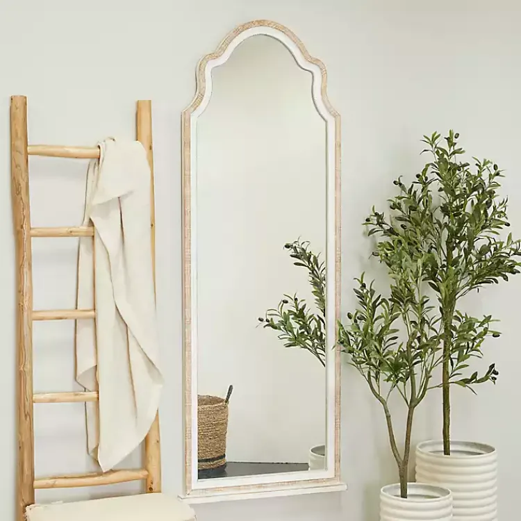 Decorative Mirrors-Kirklands Home White Distressed Wood Arched Wall Mirror