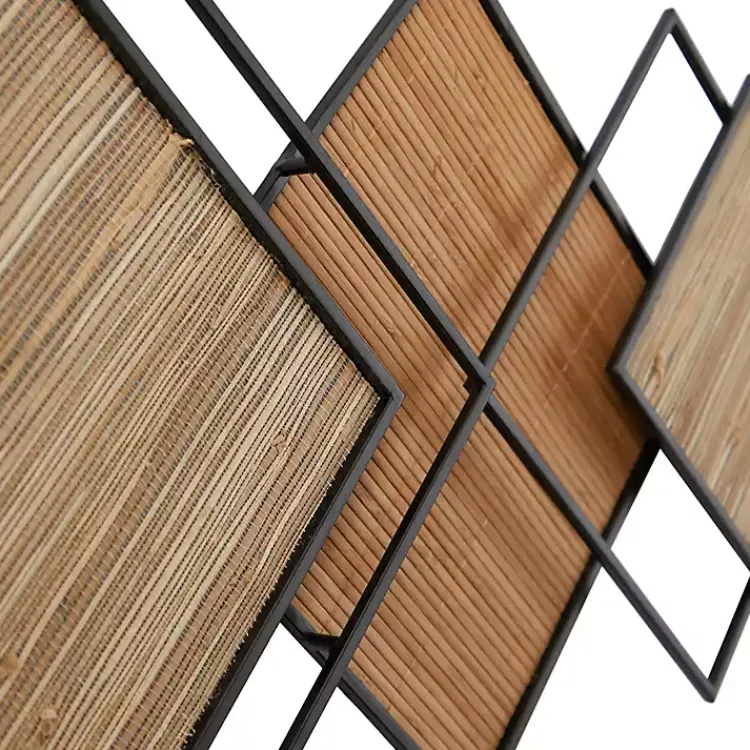 Wall Plaques-Kirklands Home Black Metal and Bamboo Diamond Wall Plaque