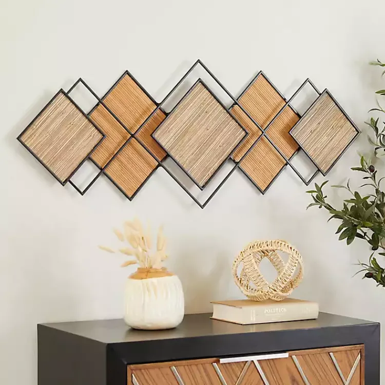 Wall Plaques-Kirklands Home Black Metal and Bamboo Diamond Wall Plaque