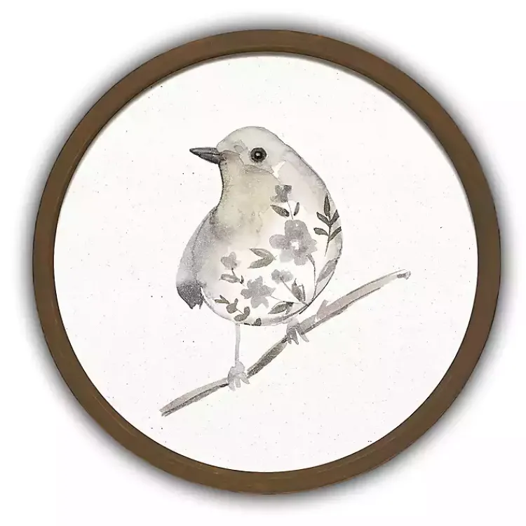 Framed Art-Kirklands Home Neutral Sage Bird II Round Framed Art Print