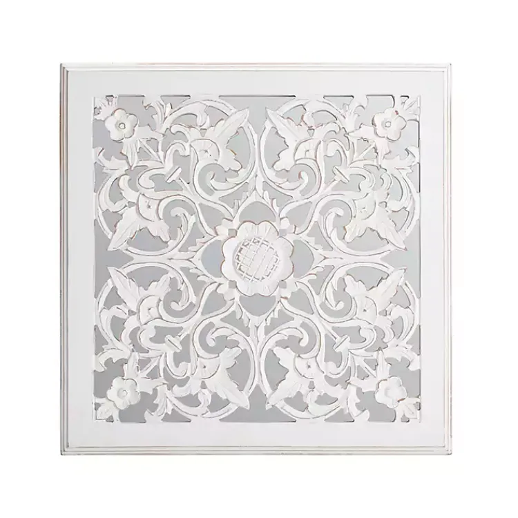 Decorative Mirrors-Kirklands Home Distressed Cream Carved Floral Medallion Mirror