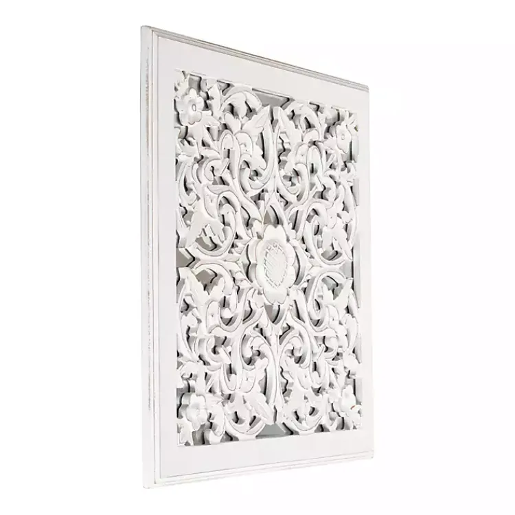 Decorative Mirrors-Kirklands Home Distressed Cream Carved Floral Medallion Mirror