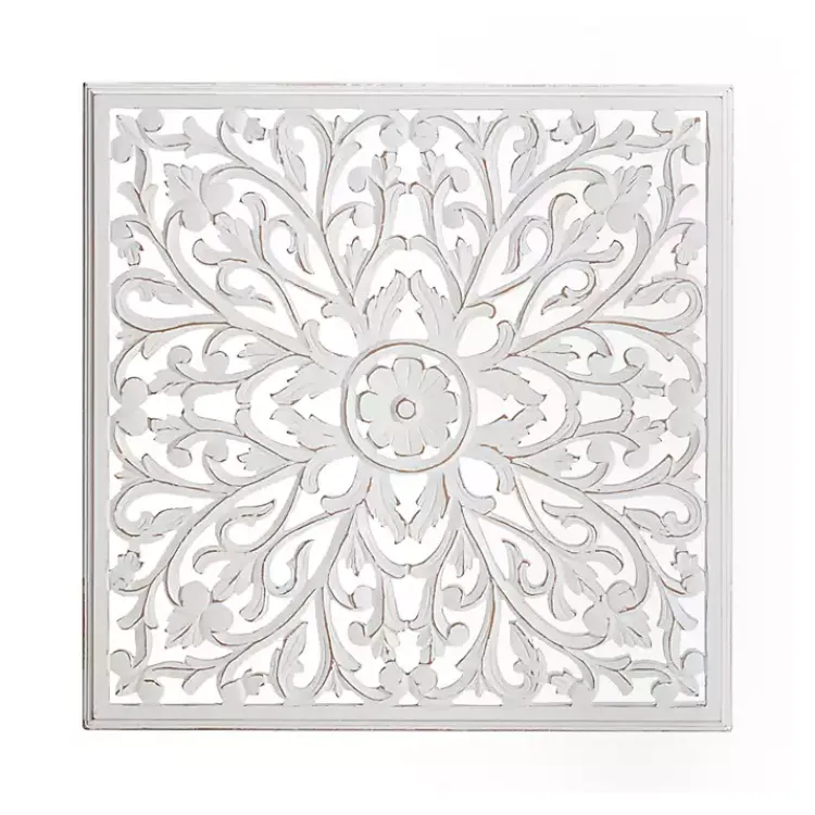 Wall Plaques-Kirklands Home Sqaure Medallion Wood Plaque White