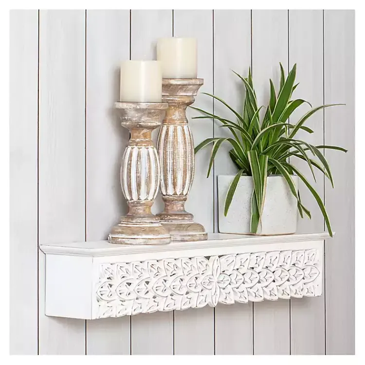 Shelves-Kirklands Home White Carved Floral Decorative Wall Shelf