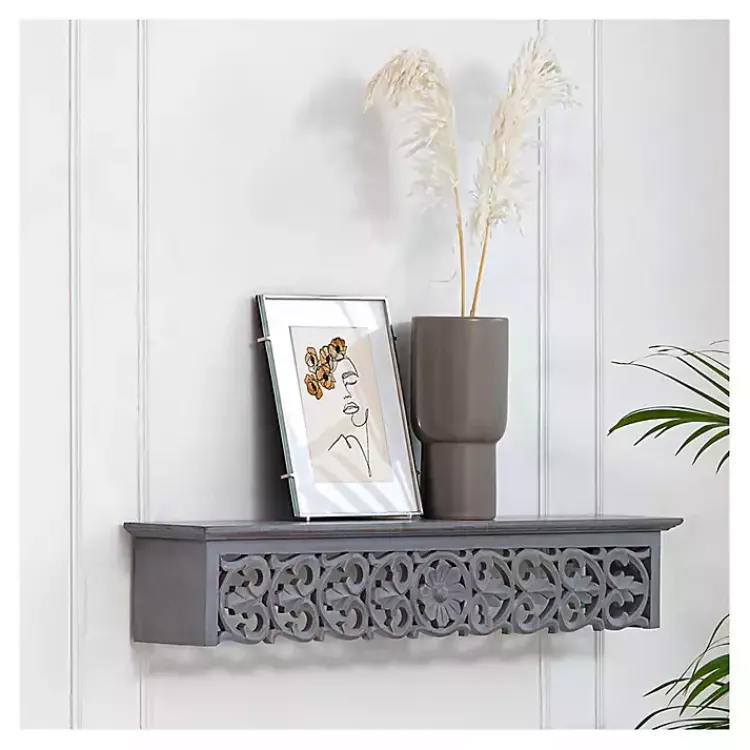 Shelves-Kirklands Home Gray Carved Floral Decorative Wall Shelf