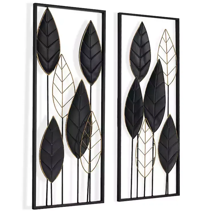 Wall Plaques-Kirklands Home Black and Gold Metal Leaves Wall Plaque