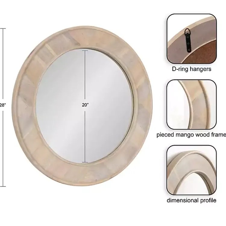 Decorative Mirrors-Kirklands Home washed Woodgrain Round Wall Mirror White