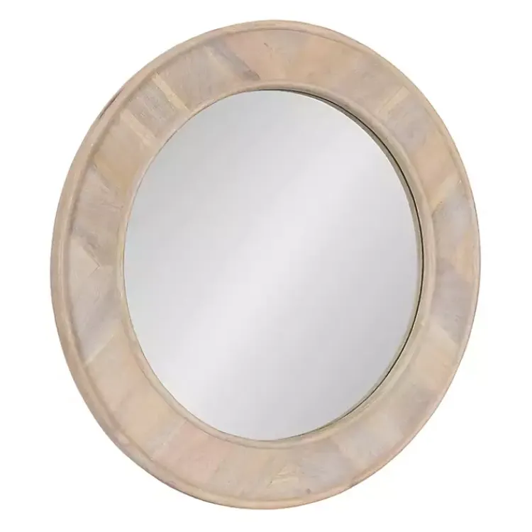 Decorative Mirrors-Kirklands Home washed Woodgrain Round Wall Mirror White