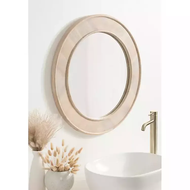 Decorative Mirrors-Kirklands Home washed Woodgrain Round Wall Mirror White