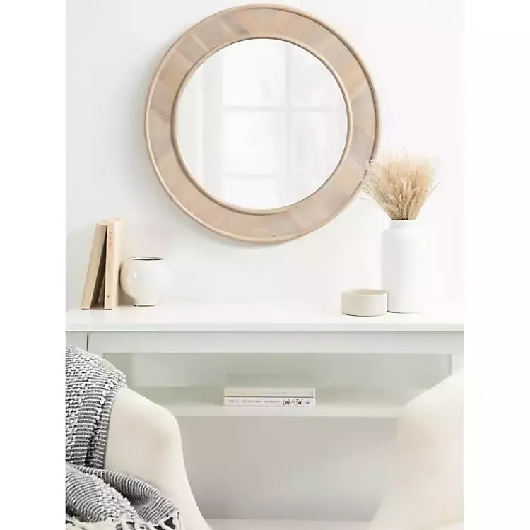 Decorative Mirrors-Kirklands Home washed Woodgrain Round Wall Mirror White