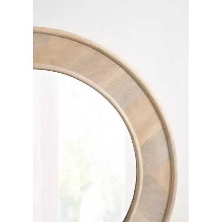 Decorative Mirrors-Kirklands Home washed Woodgrain Round Wall Mirror White