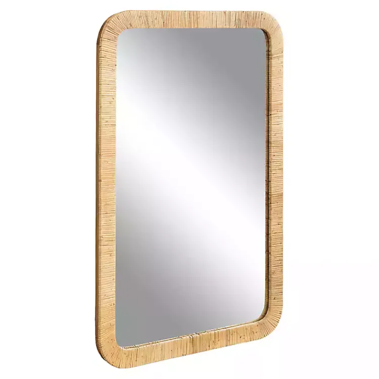 Decorative Mirrors-Kirklands Home Natural Rattan Rounded Rectangle Wall Mirror