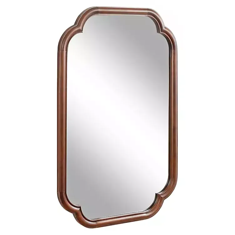 Decorative Mirrors-Kirklands Home Walnut Wood Scallop Wall Mirror Brown