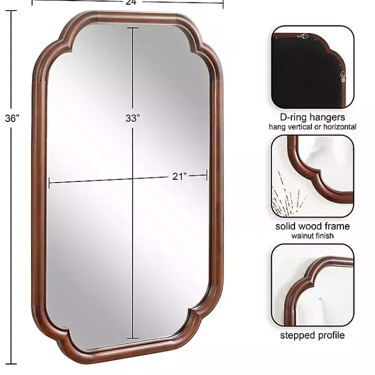 Decorative Mirrors-Kirklands Home Walnut Wood Scallop Wall Mirror Brown
