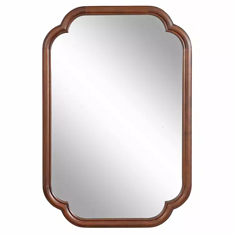 Decorative Mirrors-Kirklands Home Walnut Wood Scallop Wall Mirror Brown
