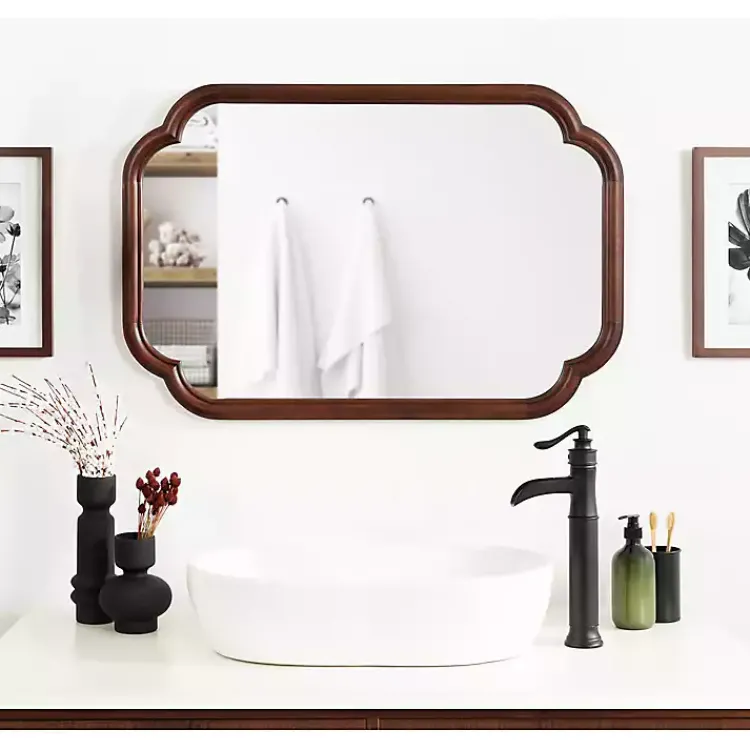 Decorative Mirrors-Kirklands Home Walnut Wood Scallop Wall Mirror Brown