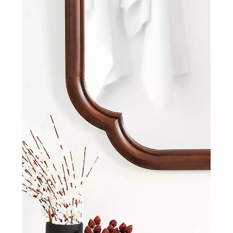 Decorative Mirrors-Kirklands Home Walnut Wood Scallop Wall Mirror Brown