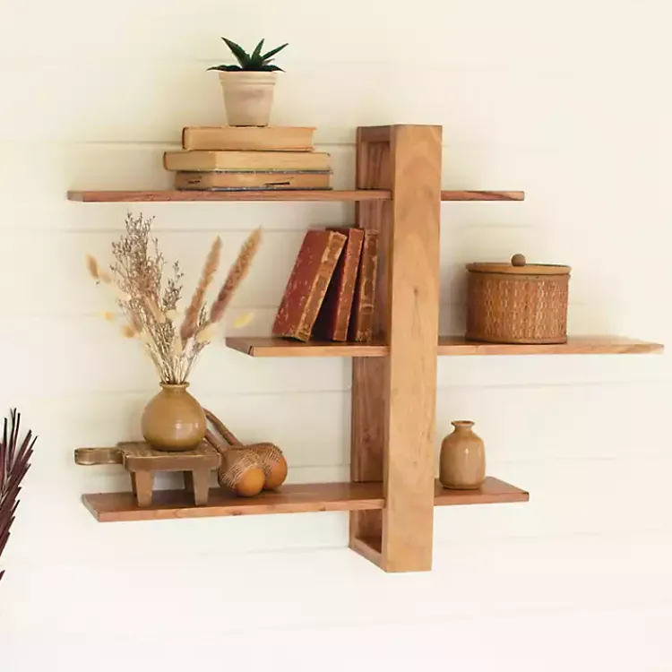 Shelves-Kirklands Home Adjustable 3-Tier Acacia Wood Wall Shelf