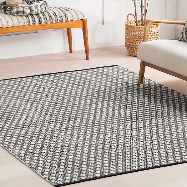 Area Rugs-Kirklands Home Black and Ivory Dainty Diamond Area Rug, 5x8