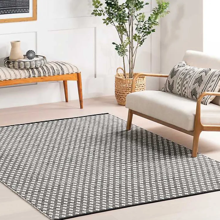 Area Rugs-Kirklands Home Black and Ivory Dainty Diamond Area Rug, 4x6