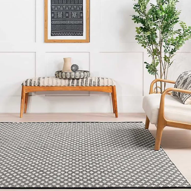 Area Rugs-Kirklands Home Black and Ivory Dainty Diamond Area Rug, 4x6