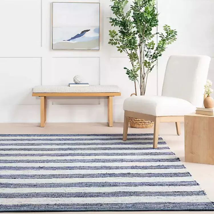 Area Rugs-Kirklands Home Blue & White Striped Indoor/Outdoor Rug, 4x6