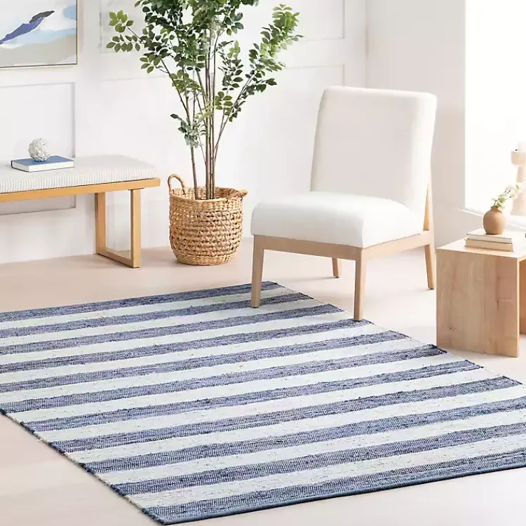 Area Rugs-Kirklands Home Blue & White Striped Indoor/Outdoor Rug, 6x9