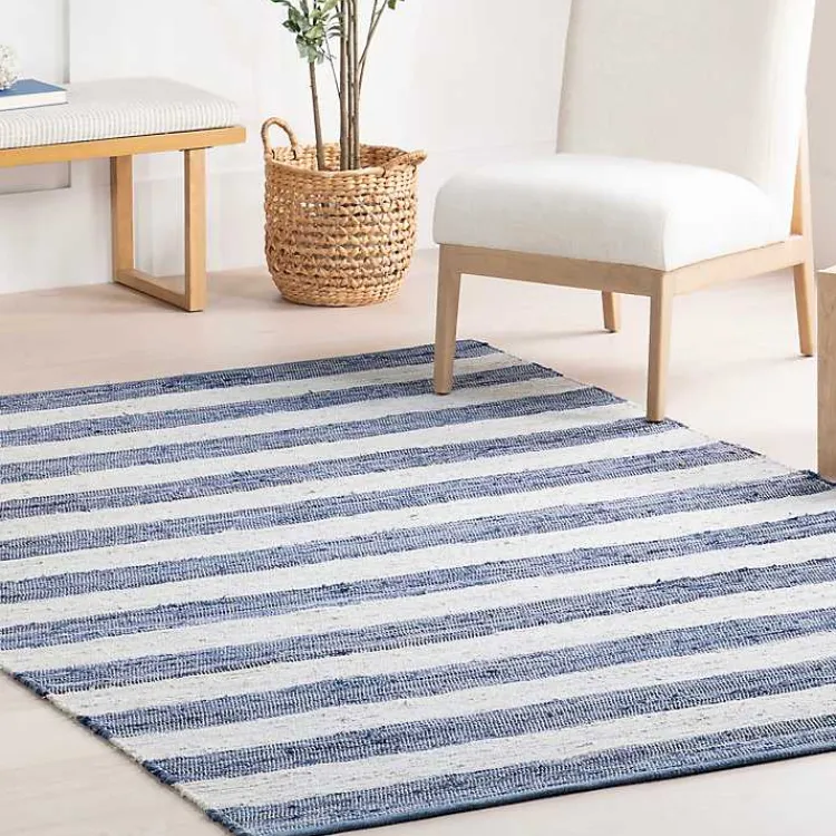 Outdoor Rugs-Kirklands Home Blue & White Striped Indoor/Outdoor Runner, 3x8