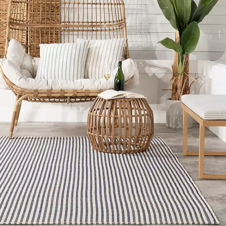 Area Rugs-Kirklands Home Blue & White Pinstripe Indoor/Outdoor Rug, 5x8