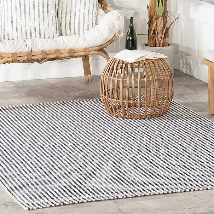 Area Rugs-Kirklands Home Blue & White Pinstripe Indoor/Outdoor Rug, 5x8