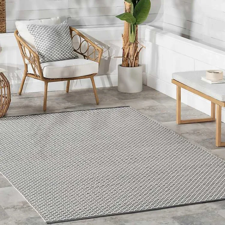 Area Rugs-Kirklands Home Gray & White Trellis Indoor/Outdoor Rug, 4x6