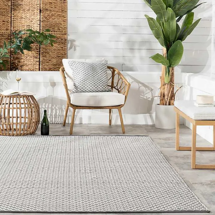Area Rugs-Kirklands Home Gray & White Trellis Indoor/Outdoor Rug, 4x6