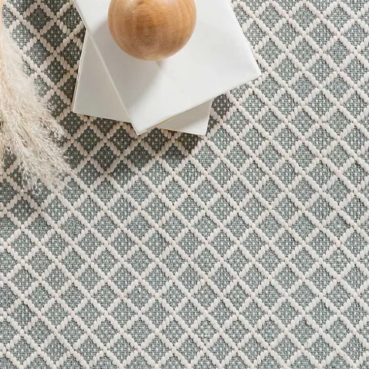 Area Rugs-Kirklands Home Blue & White Trellis Indoor/Outdoor Rug, 5x8