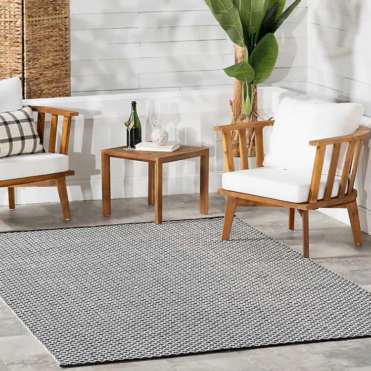 Area Rugs-Kirklands Home Black & White Trellis Indoor/Outdoor Rug, 4x6