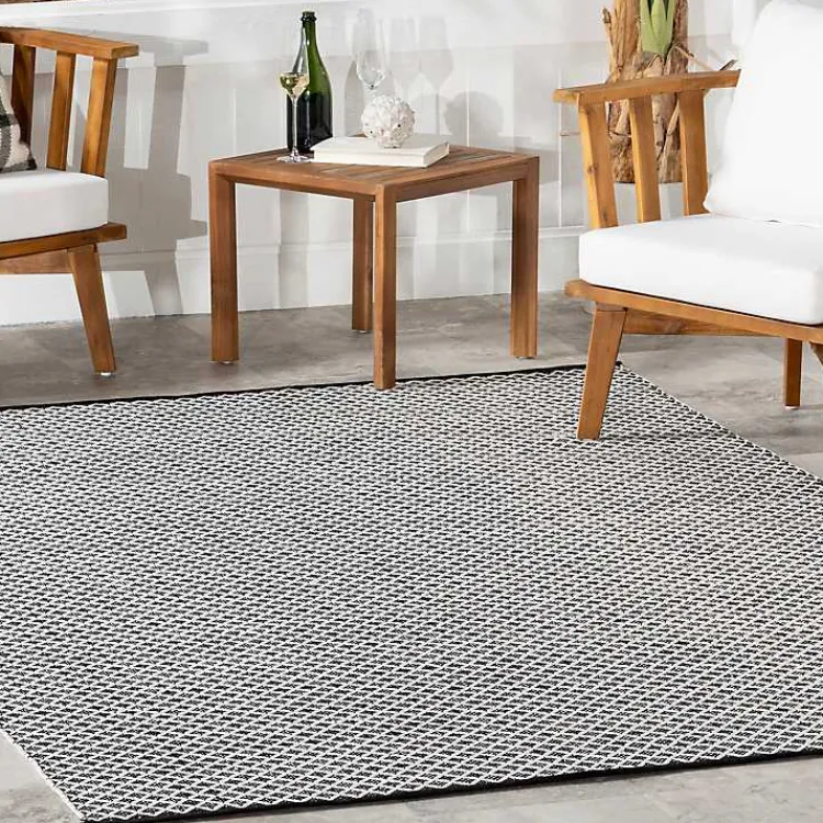 Area Rugs-Kirklands Home Black & White Trellis Indoor/Outdoor Rug, 5x8