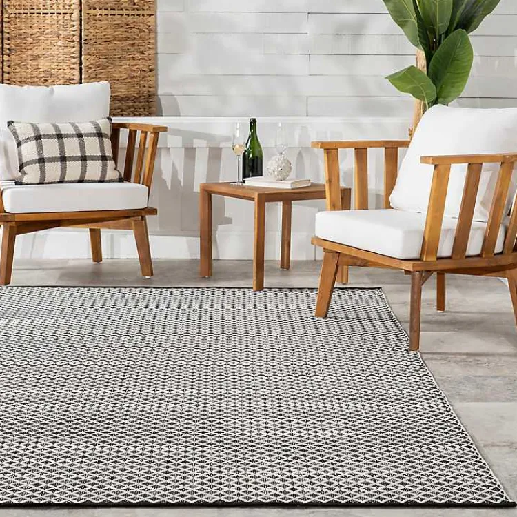 Area Rugs-Kirklands Home Black & White Trellis Indoor/Outdoor Rug, 6x9