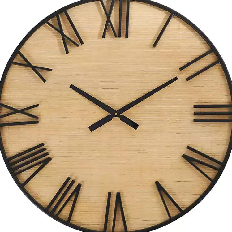Clocks-Kirklands Home Black Metal Natural Wood Wall Clock